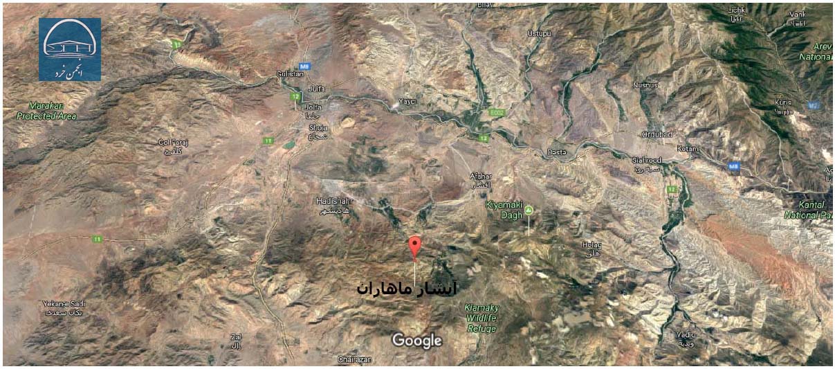 موقعیت جغرافیایی آبشار ماهاران آذربایجان شرقی (جلفا)